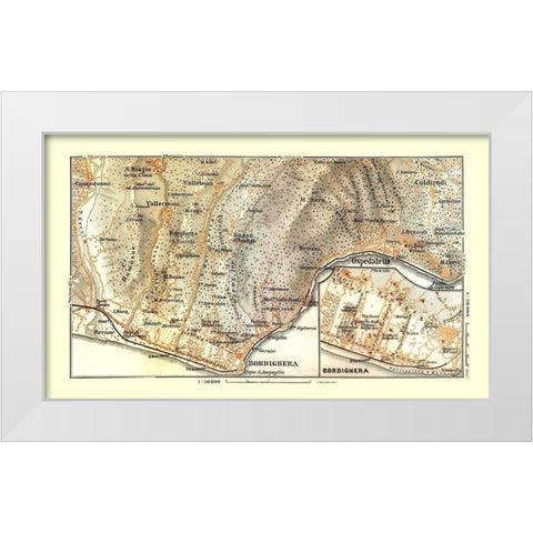 Bordighera Italy - Bertarelli 1914 White Modern Wood Framed Art Print by Bertarelli
