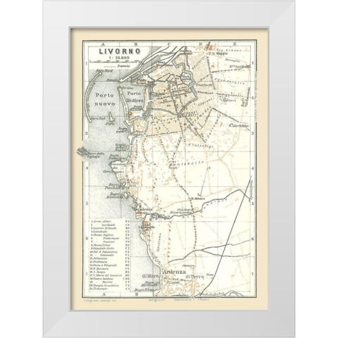Livorno Italy - Bertarelli 1914 White Modern Wood Framed Art Print by Bertarelli