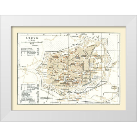 Lucca Italy - Bertarelli 1914 White Modern Wood Framed Art Print by Bertarelli
