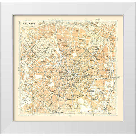 Milan Italy - Bertarelli 1914 White Modern Wood Framed Art Print by Bertarelli