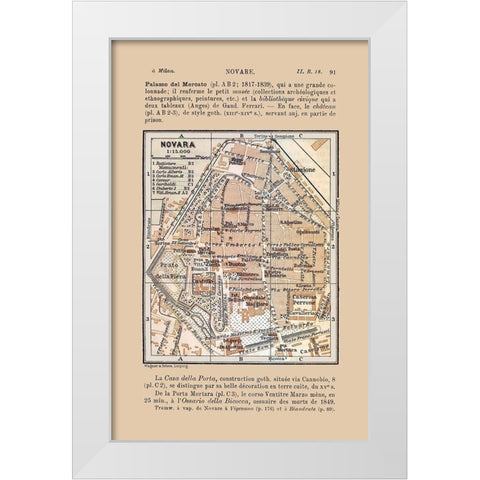Novara Italy - Bertarelli 1914 White Modern Wood Framed Art Print by Bertarelli