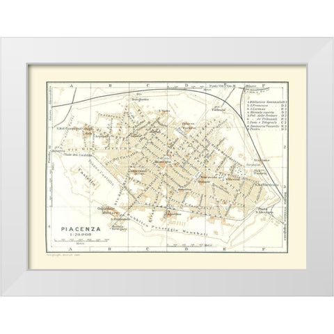 Piacenza Italy - Bertarelli 1914 White Modern Wood Framed Art Print by Bertarelli