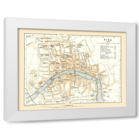 Pisa Italy - Bertarelli 1914 White Modern Wood Framed Art Print by Bertarelli