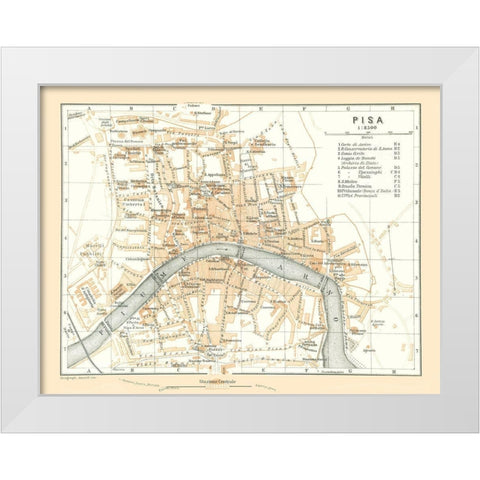 Pisa Italy - Bertarelli 1914 White Modern Wood Framed Art Print by Bertarelli
