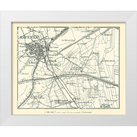 Ravenna Plan Italy - Bertarelli 1914 White Modern Wood Framed Art Print by Bertarelli