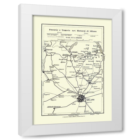 Routes to Milano Italy - Bertarelli 1914 White Modern Wood Framed Art Print by Bertarelli