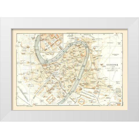 Verona Italy - Bertarelli 1914 White Modern Wood Framed Art Print by Bertarelli