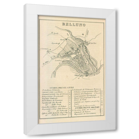 Belluno Italy - Castro 1870  White Modern Wood Framed Art Print by Castro