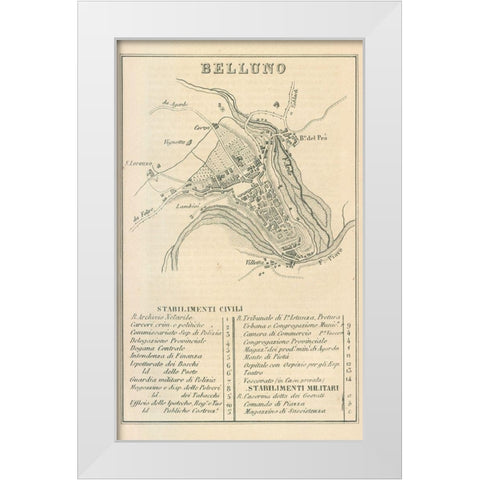 Belluno Italy - Castro 1870  White Modern Wood Framed Art Print by Castro