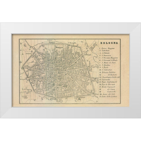 Bologna Italy - Castro 1870  White Modern Wood Framed Art Print by Castro