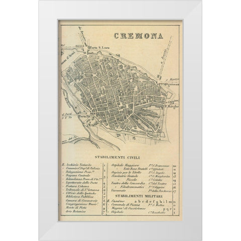 Cremona Italy - Castro 1870  White Modern Wood Framed Art Print by Castro