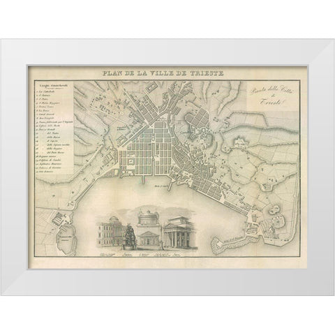 Trieste Italy - Castro 1870  White Modern Wood Framed Art Print by Castro