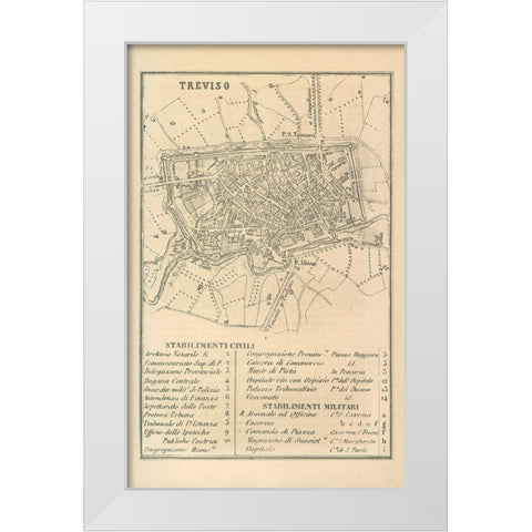 Treviso Italy - Castro 1870  White Modern Wood Framed Art Print by Castro