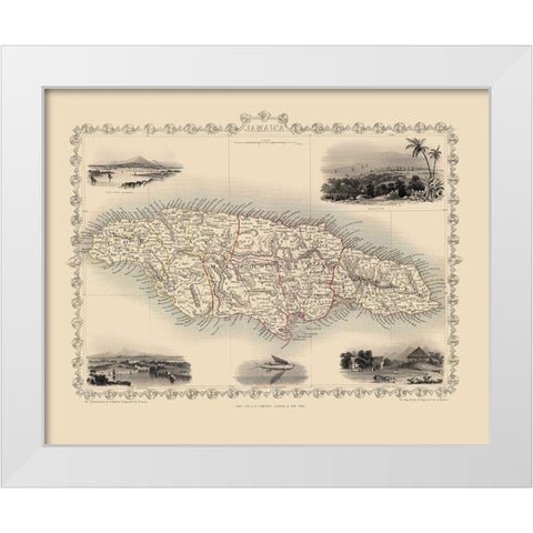 Caribbean Jamaica - Tallis 1851 White Modern Wood Framed Art Print by Tallis