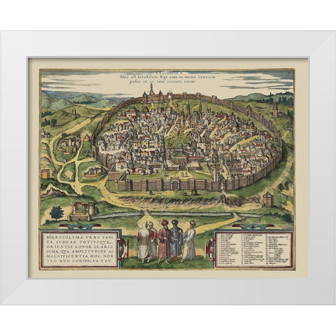 The Holy City Jerusalem Israel - Braun 1575 White Modern Wood Framed Art Print by Braun