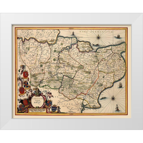 Kent County England - Blaeu 1646 White Modern Wood Framed Art Print by Blaeu
