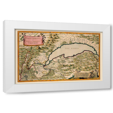 Lake Leman Region Switzerland France Europe White Modern Wood Framed Art Print by Blaeu
