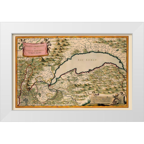 Lake Leman Region Switzerland France Europe White Modern Wood Framed Art Print by Blaeu
