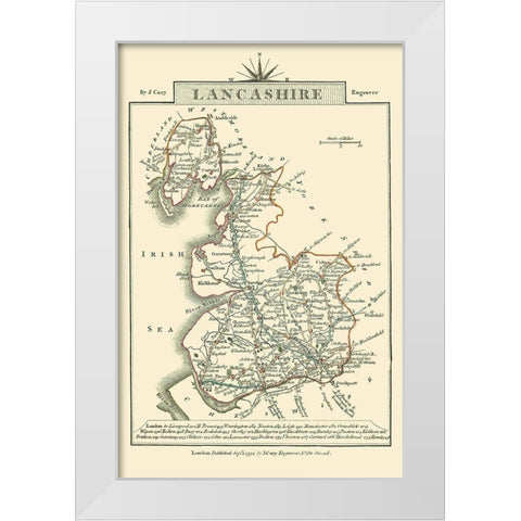 Lancashire County England - Cary 1792 White Modern Wood Framed Art Print by Cary