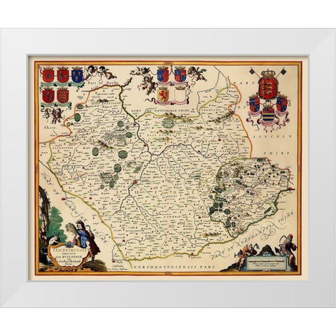 Leicestershire County England - Blaeu 1646 White Modern Wood Framed Art Print by Blaeu