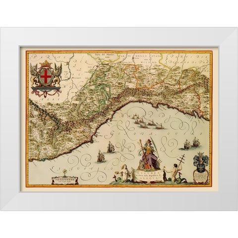 Liguria Region Italy - Blaeu 1640 White Modern Wood Framed Art Print by Blaeu