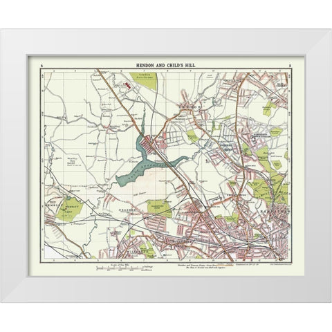 Hendon Childs Hill London UK - Bartholomew 1921 White Modern Wood Framed Art Print by Bartholomew