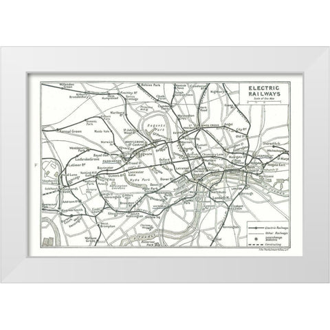 Electric Railways London UK - Bartholomew 1921 White Modern Wood Framed Art Print by Bartholomew