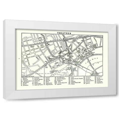 London Theatres UK - Bartholomew 1921 White Modern Wood Framed Art Print by Bartholomew