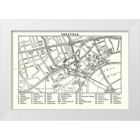 London Theatres UK - Bartholomew 1921 White Modern Wood Framed Art Print by Bartholomew