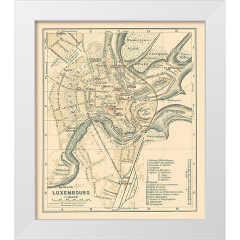 Europe Luxembourg City Luxembourg - Baedeker 1910 White Modern Wood Framed Art Print by Baedeker