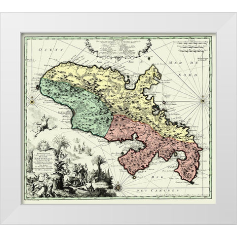 Caribbean Martinique Winward Islands - Seutter White Modern Wood Framed Art Print by Seutter
