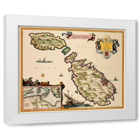 Mediterranean Malta - Visscher 1681 White Modern Wood Framed Art Print by Visscher