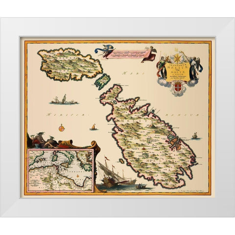 Mediterranean Malta - Visscher 1681 White Modern Wood Framed Art Print by Visscher