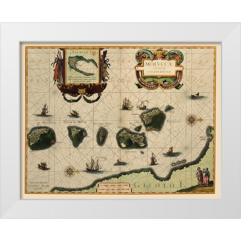 Asia Maluku Islands Indonesia - Blaeu 1630 White Modern Wood Framed Art Print by Blaeu