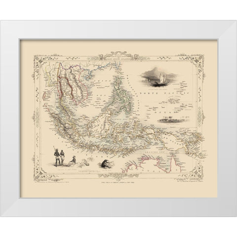 Malasian Archipelago Asia - Tallis 1851 White Modern Wood Framed Art Print by Tallis