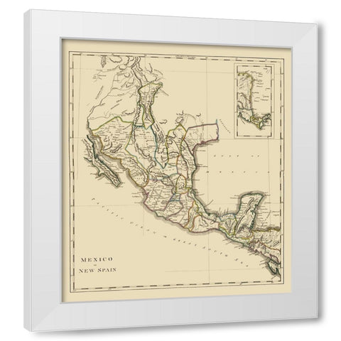 New Spain Mexico - Carey 1814 White Modern Wood Framed Art Print by Carey