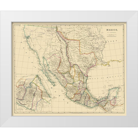 Mexico - Arrowsmith 1844 White Modern Wood Framed Art Print by Arrowsmith