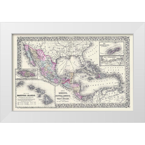 Central America West Indies Mexico United States White Modern Wood Framed Art Print by Mitchell