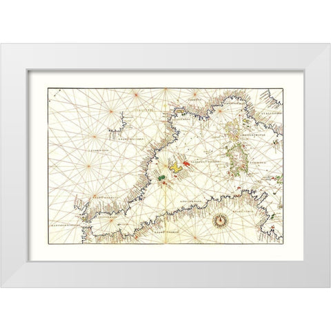 Mediterranean Sea Coast - Agnese 1544 White Modern Wood Framed Art Print by Agnese, Battista