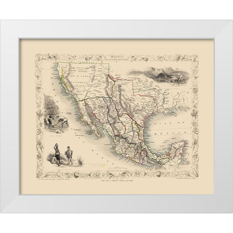North America Mexico California Texas - Tallis White Modern Wood Framed Art Print by Tallis