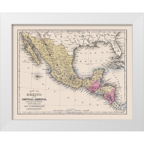 Central America Mexico United States White Modern Wood Framed Art Print by Mitchell
