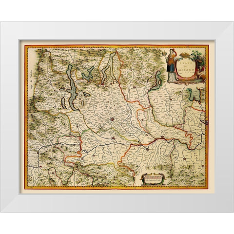 Milano Region Italy - Blaeu 1640 White Modern Wood Framed Art Print by Blaeu