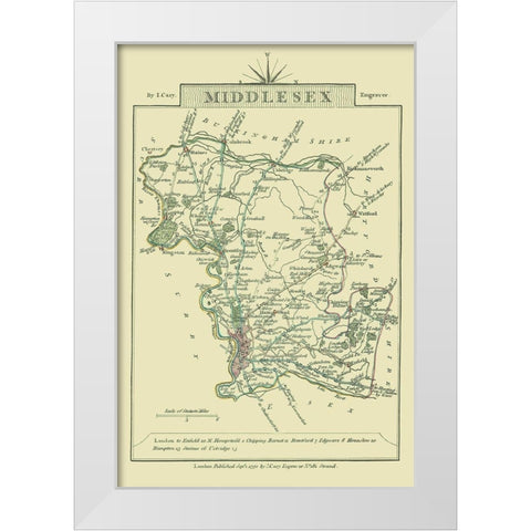 Middlesex County England - Cary 1792 White Modern Wood Framed Art Print by Cary