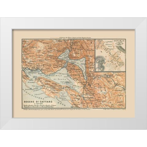 Europe Bay of Kotor Montenegro - Baedeker 1910 White Modern Wood Framed Art Print by Baedeker