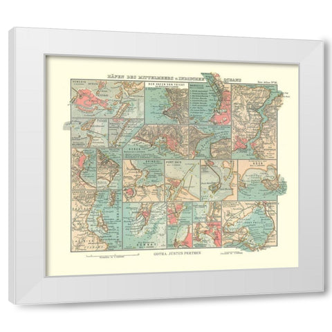 Mediterranean Sea Indian Ocean Ports - Perthes White Modern Wood Framed Art Print by Perthes