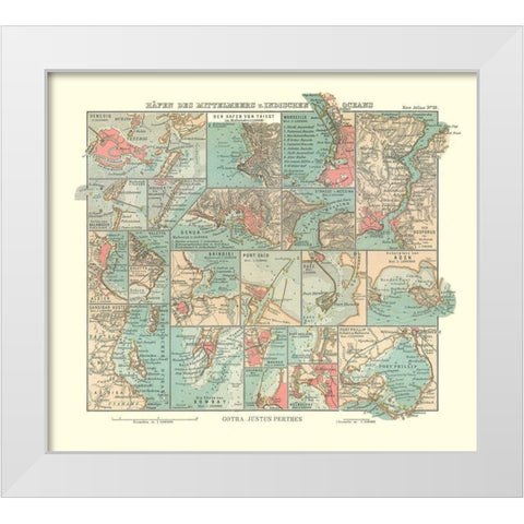 Mediterranean Sea Indian Ocean Ports - Perthes White Modern Wood Framed Art Print by Perthes