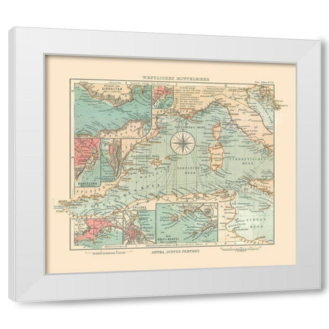 Western Mediterranean Sea - Perthes 1914 White Modern Wood Framed Art Print by Perthes