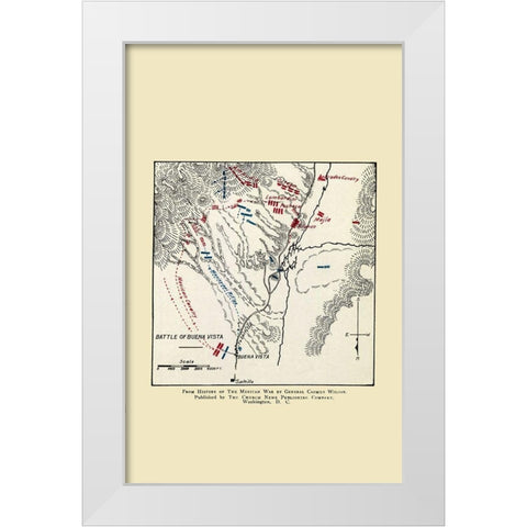 Buena Vista Mexico Battle Map 1892 White Modern Wood Framed Art Print by Church News Publishing