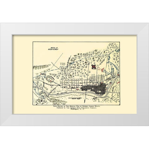 Monterey Battle Map Mexican American War 1892 White Modern Wood Framed Art Print by Church News Publishing