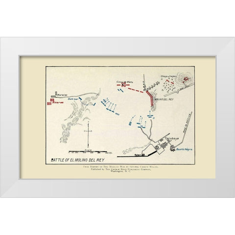 El Molino Del Rey Battle Map 1892 White Modern Wood Framed Art Print by Church News Publishing